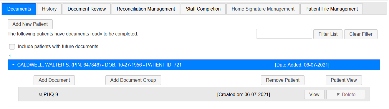 Screenshot 
                        of Patient View Button